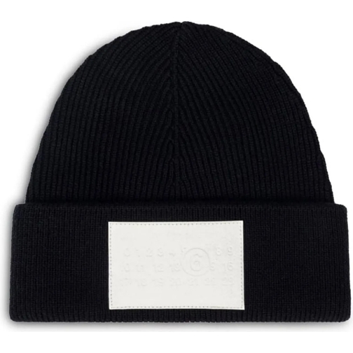 MM6 Maison Margiela  BEANIE WITH LOGO PATCH BLACK mehrfarbig