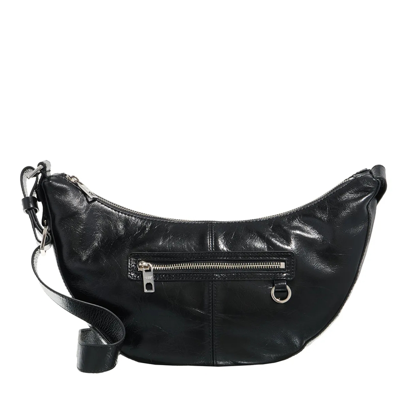 Liebeskind Berlin Crossbody Bag Moon With Zips Lack Distressed Black