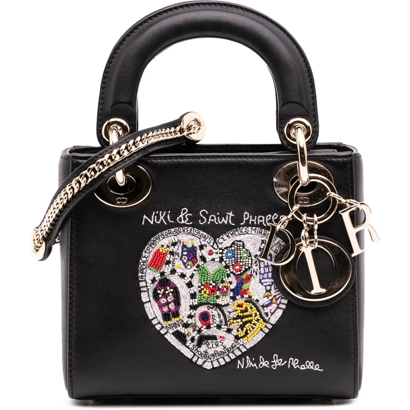 Christian Dior Schultertasche Niki De Saint Phalle Mini Calfskin Heart Lady Dior schwarz