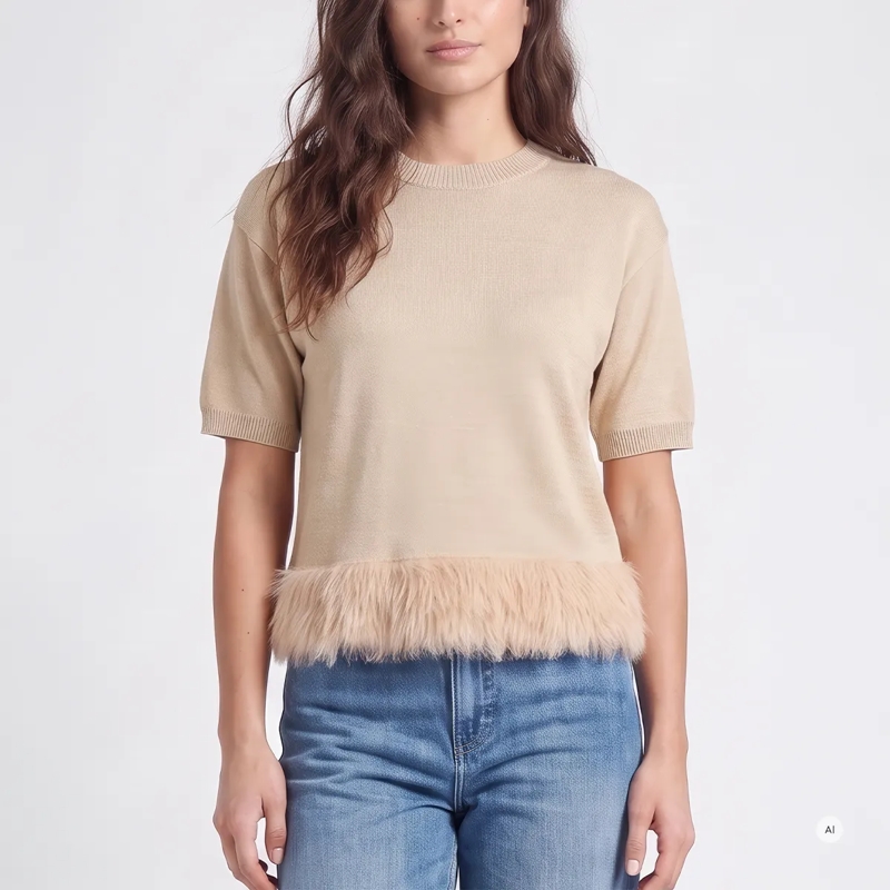 Marc Aurel  Pullover- Saumkante aus Pelzgarn- mit Rippenkan beige(Image 3)