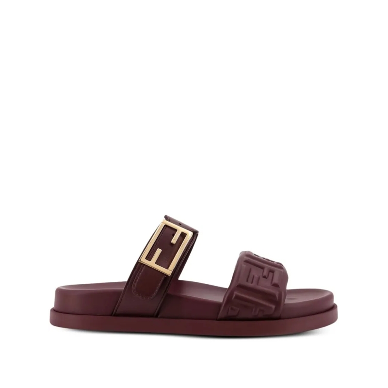 Fendi Sandalen Burgundy Flat Shoes Black