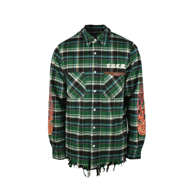 Amiri Overhemd Green And Blue Check Overshirt Grey