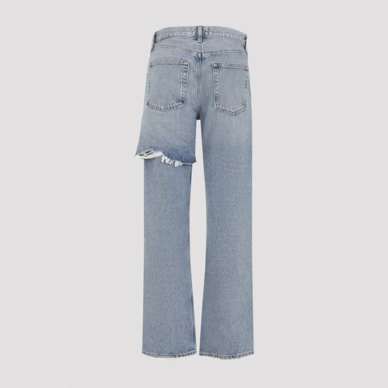 Agolde Jeans Light Blue Distressed Straight-Leg Jeans With Ripp Blue