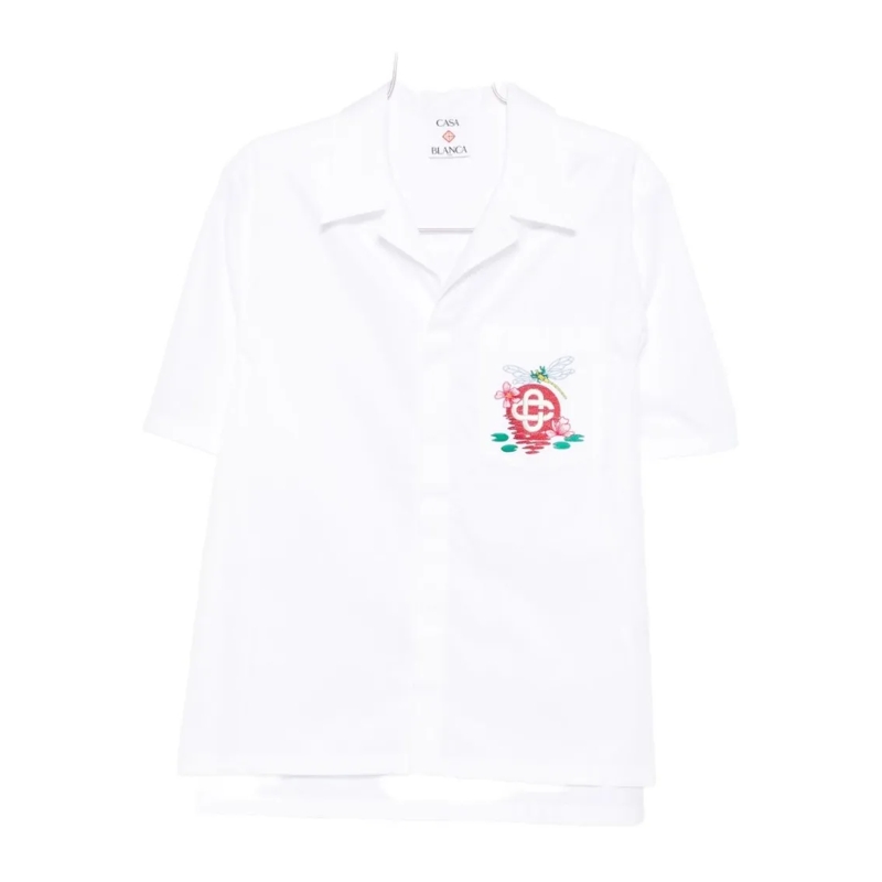 Casablanca Hemd Short-Sleeve Cotton Shirt With Camp Collar White
