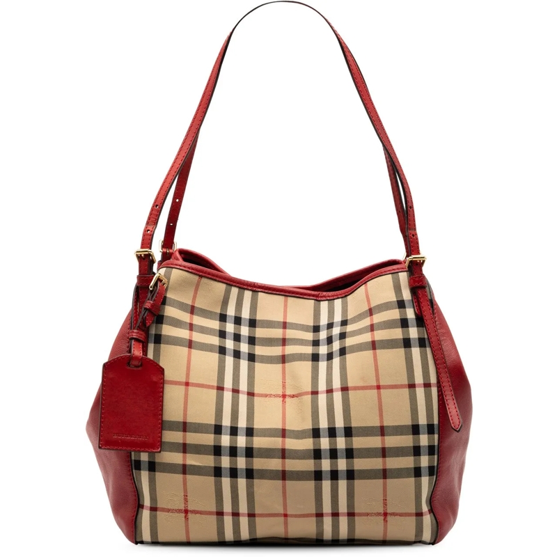 Burberry Shopper Small Haymarket Check Canvas and Leather Canterbur braun