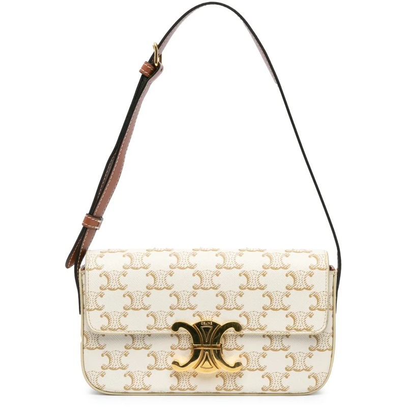 Celine Schultertasche Triomphe Coated Canvas Claude Shoulder Bag weiß