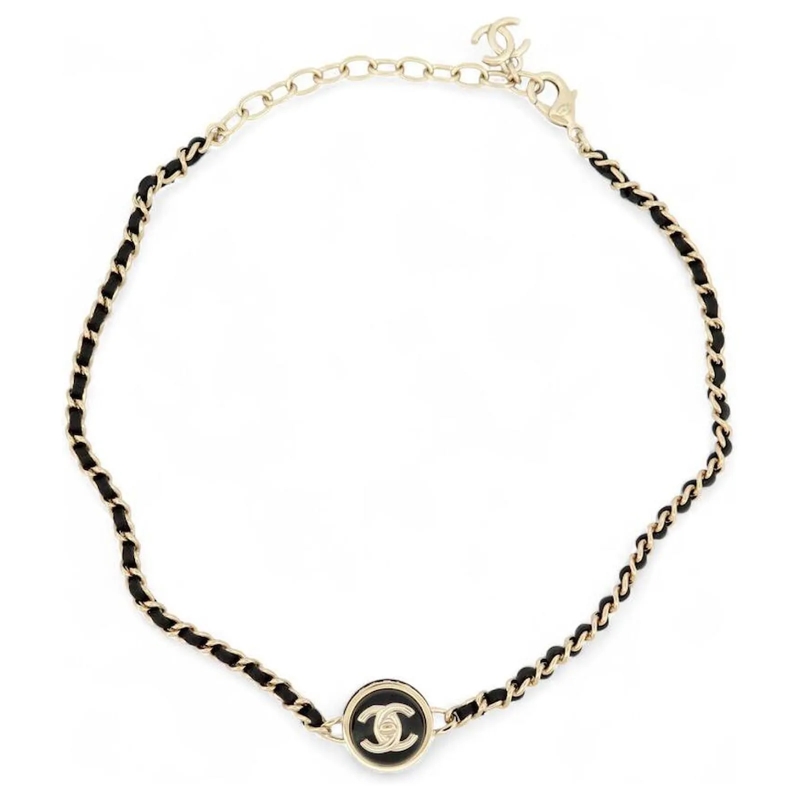 Chanel Mittellange Halskette NEUE CHANEL CC LOGO CHOKER HALSKETTE ABA006 SCHWAR gold