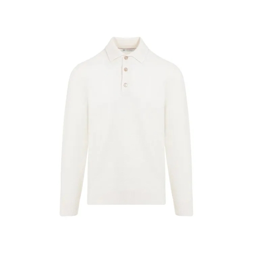 Brunello Cucinelli  Panama White Cashmere Knit Polo White