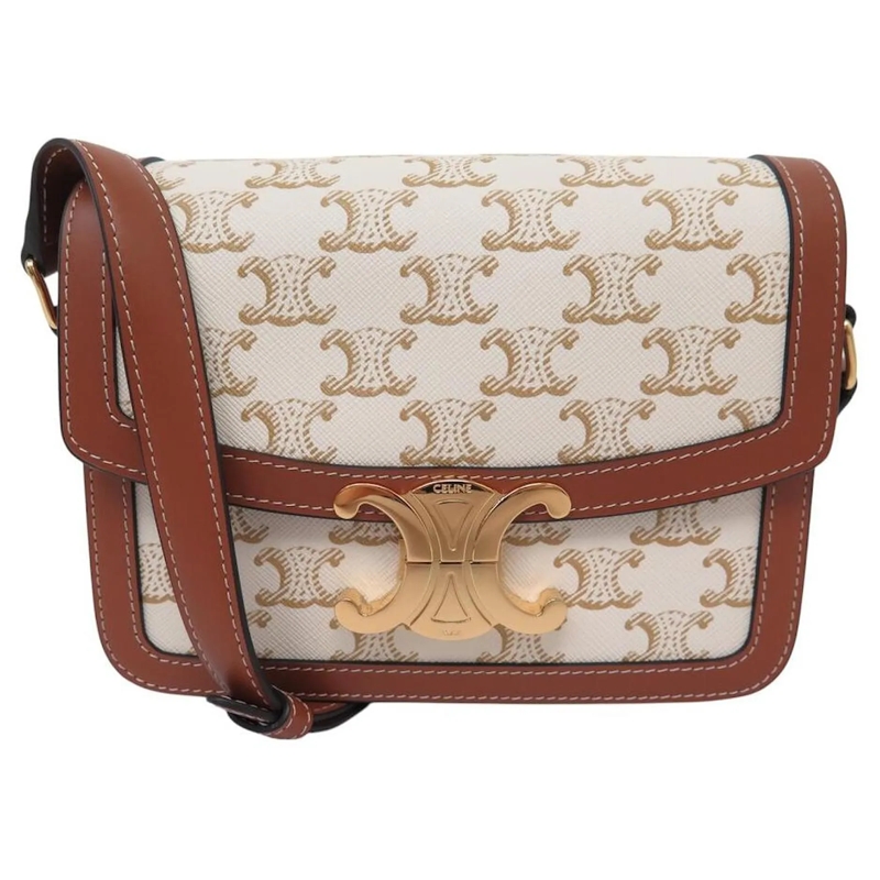 Celine Crossbody Bag NEUE CELINE TRIOMPHE TEEN 188882 CANVAS & KALBSLED beige