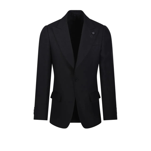 Lardini Blazer Tailored Black Linen Blazer Black