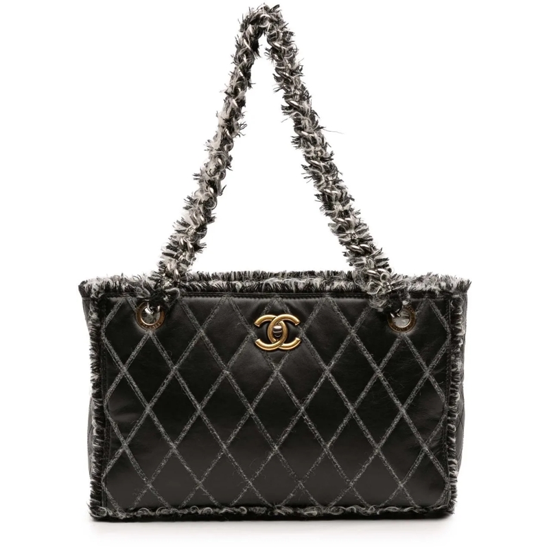 Chanel Shopper CC Quilted Calfskin Tweedy Shopping Tote schwarz