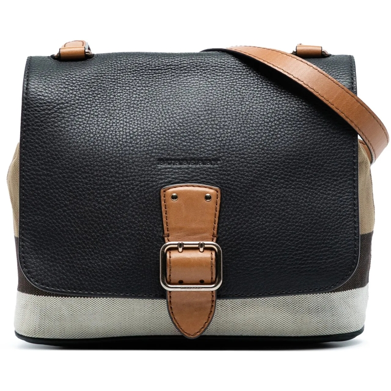 Burberry Sac à bandoulière Mega Check Canvas and Grainy Calfskin Shellwood Cr schwarz