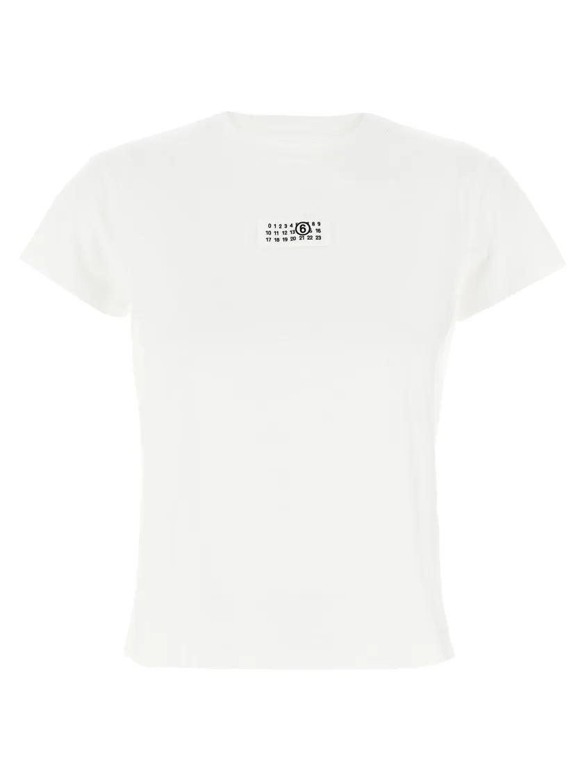 MM6 Maison Margiela - Crewneck T-Shirt With Front Logo Patch Detail - Größe S - weiß