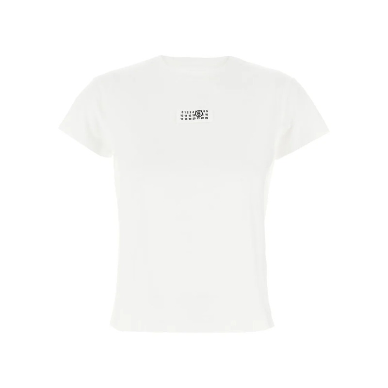 MM6 Maison Margiela T-shirt Crewneck T-Shirt With Front Logo Patch Detail Weiß