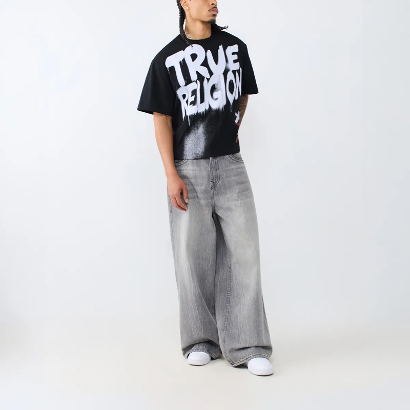 True Religion T-Shirt - Boxy T-Shirt- Rundhalsausschnitt- Markante Log schwarz(Image 2)
