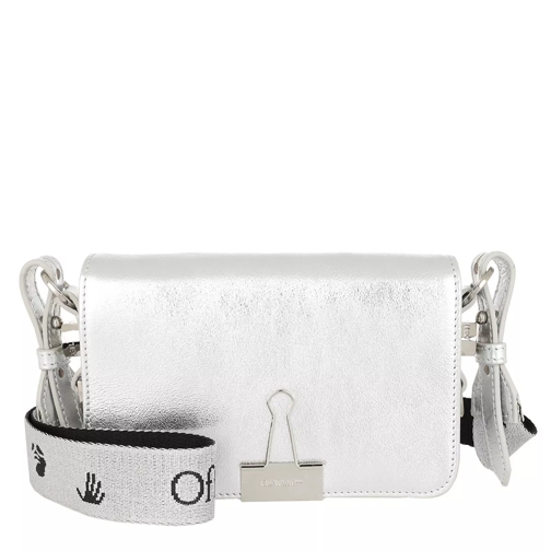 Off-White Laminate Mini Flap Bag Silver Crossbody Bag