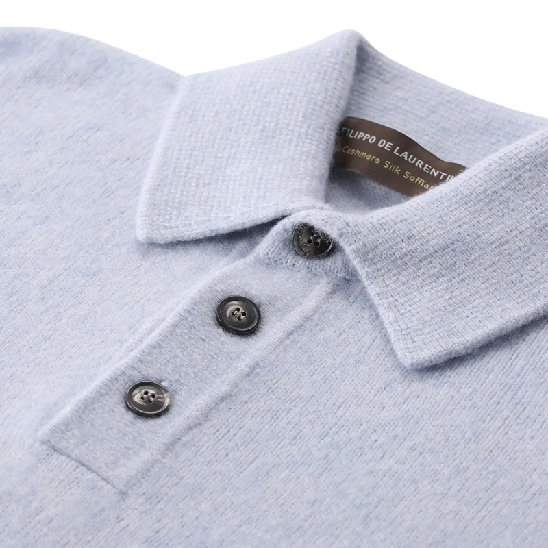 FILIPPO DE LAURENTIIS Polo Pullover aus Kaschmir-Seide-Mix weiß(Image 3)