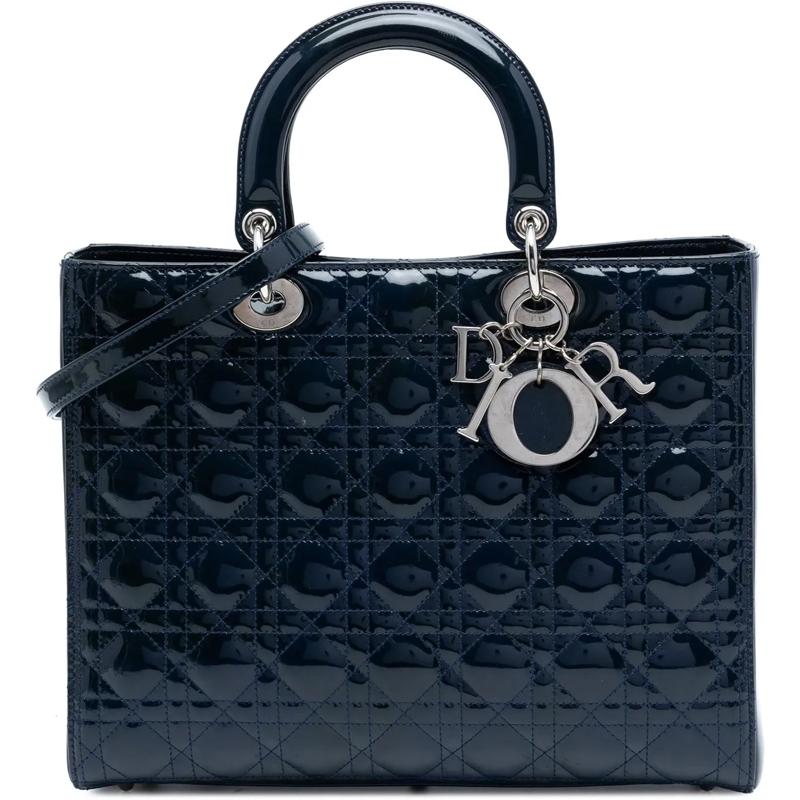 Christian Dior Schultertasche Large Patent Cannage Lady Dior blau