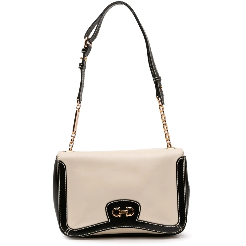 Salvatore Ferragamo Sac à bandoulière Leather Double Gancini Shoulder Bag weiß