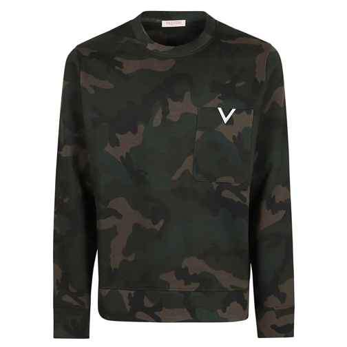 Valentino Sweatshirts Cotton Sweatshirt With Crew Neck And All-Over Camo Green