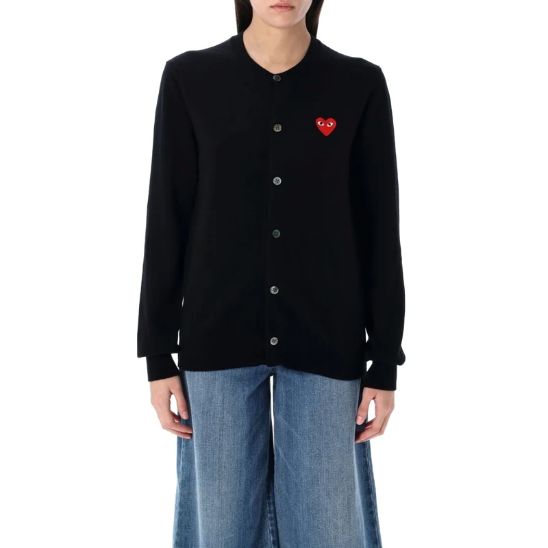 Comme des Garcons Strickjacke Play Wool Cardigan With Red Heart Black
