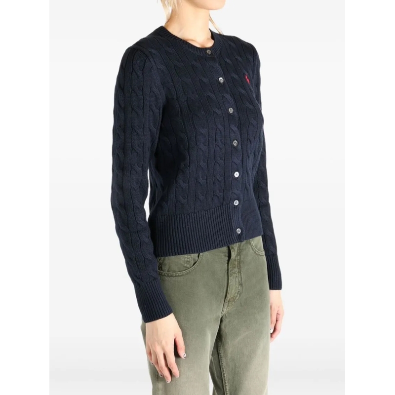 Polo Ralph Lauren Strickjacke Navy Blue Cable-Knit Cardigan With Fitted Silhouet Black(Image 3)