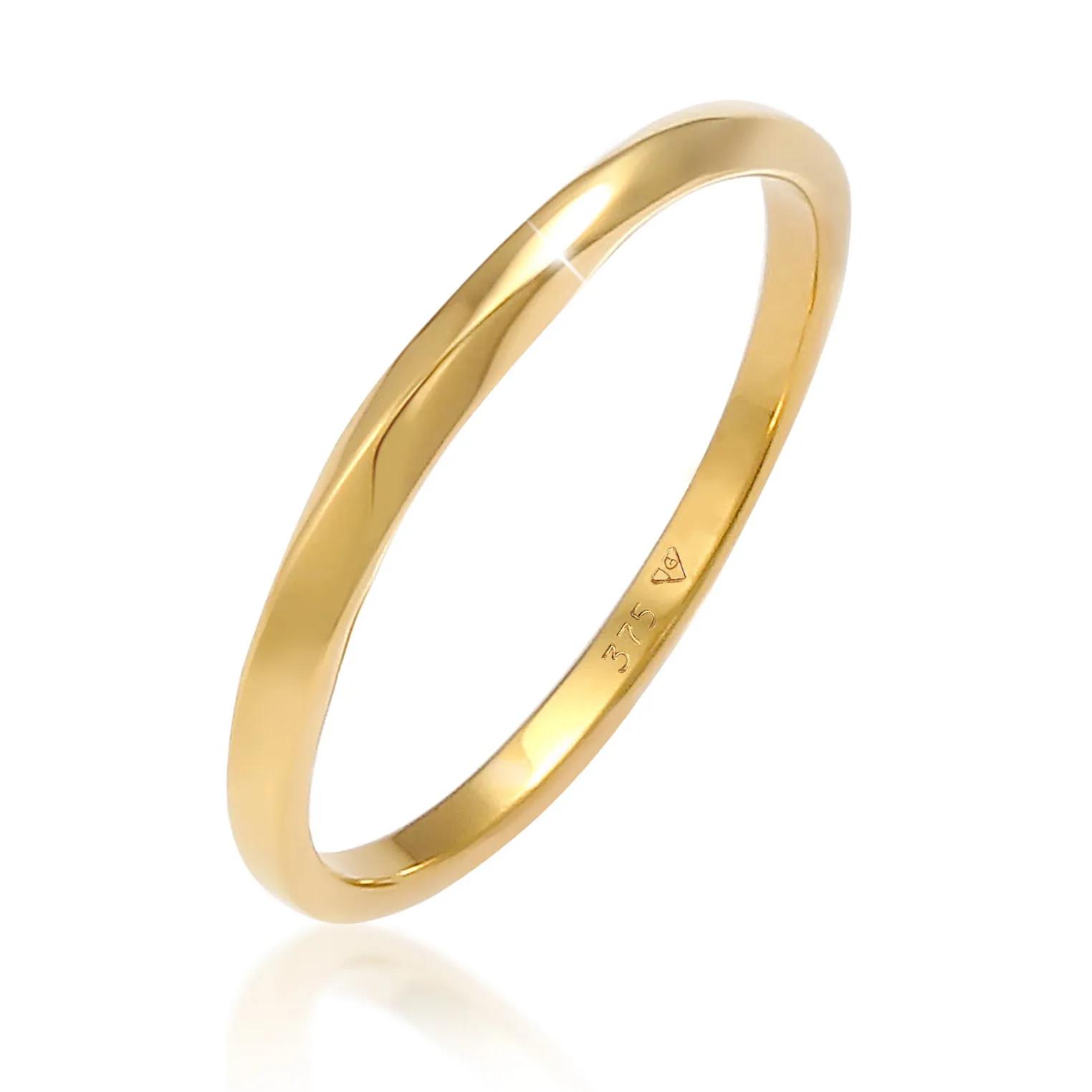 Elli Ringe - Ring Basic Bandring Twist Gedreht Trend 375 Gelbgo - Gr. 52 MM - in Gold - für Damen