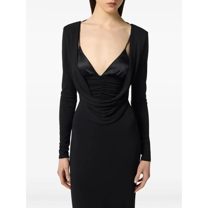 パーティードレス Elisabetta Franchi Fitted Black Evening Dress With Draped Elisabetta Franchi Fitted Black Evening Dress With Draped