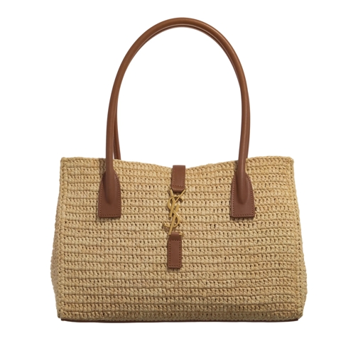 Saint Laurent Tote Panier Rectangle Raffia Tote Bag Natural / Brick