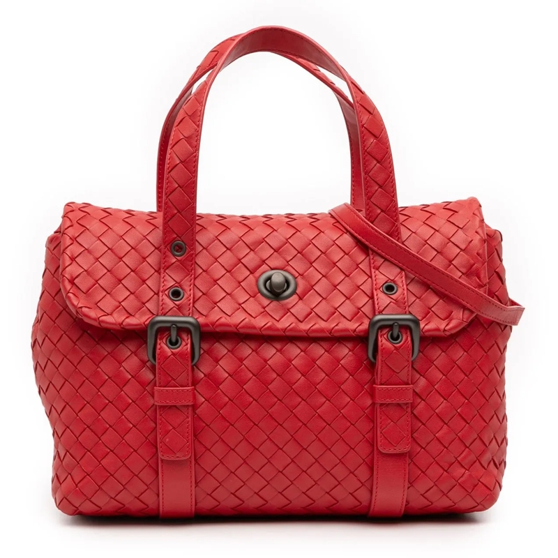 Bottega Veneta Schultertasche Nappa Intrecciato Flap Satchel rot