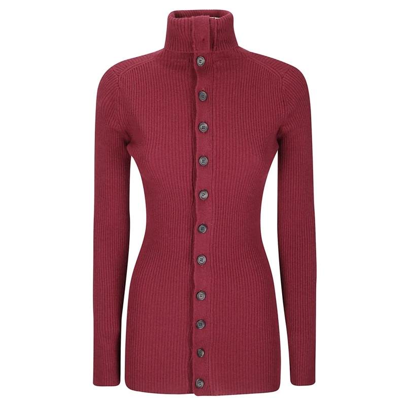 Yohji Yamamoto Strickjacke Ribbed High Neck Sweater Burgundy
