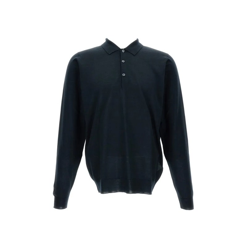 John Smedley Pull Extra-Fine Merino Wool Long-Sleeved Polo Shirt Black