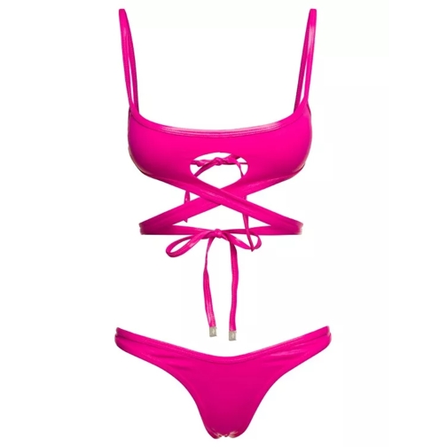 The Attico Cut-Out Wraparound Bikini Set In Fuchsia Technical Pink 