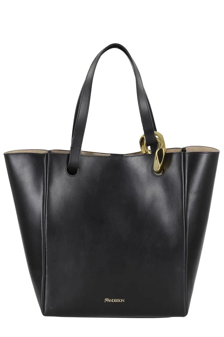 J.W.Anderson Shoppers & Totes Structured Black Leather Corner Tote in zwart
