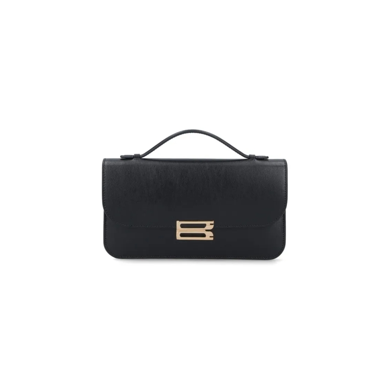 Victoria Beckham Schultertasche Rectangular Black Leather Handbag With Gold-Tone L Black