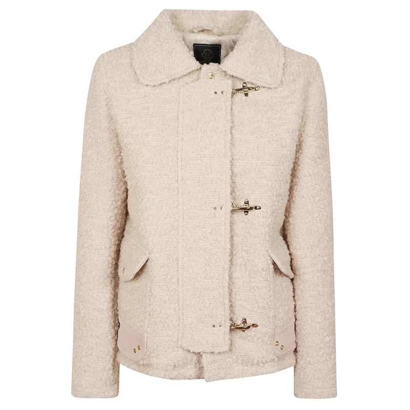 Fay Veste en shearling Textured Wool Jacket With Classic Collar Neutrals