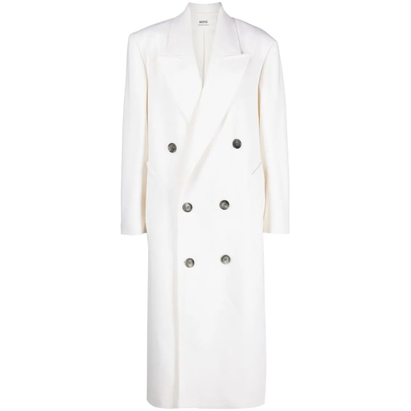 AMI Paris Bontjassen Double-Breasted Ankle-Length Coat White