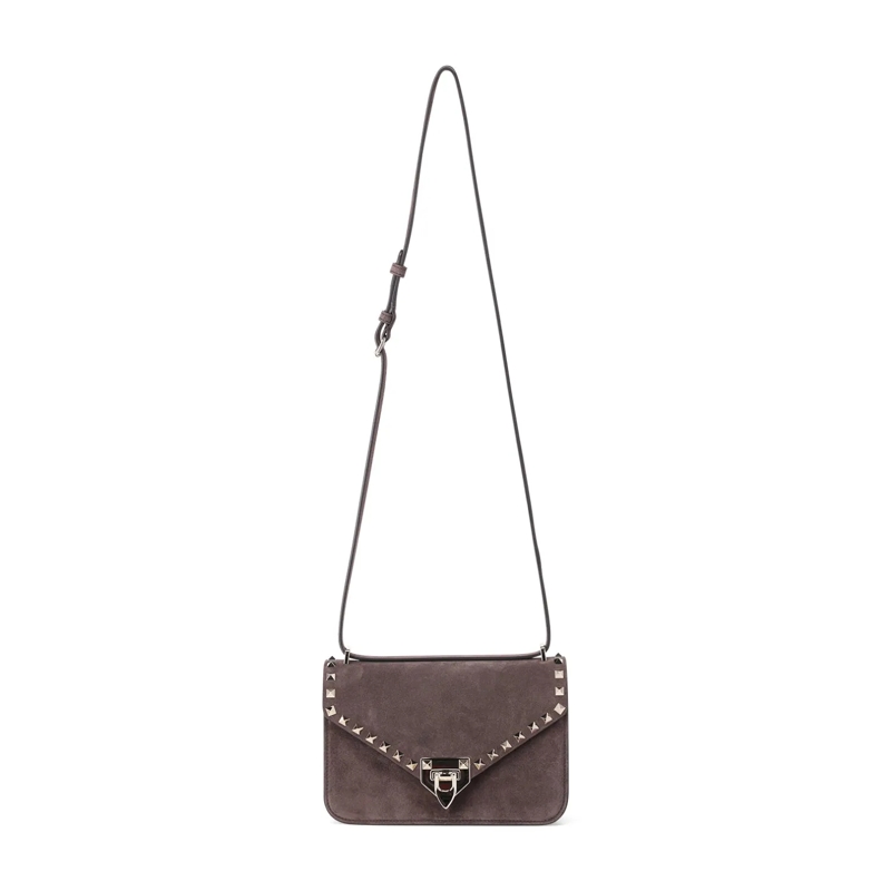Valentino Garavani Crossbody Bag Umhängetasche Rockstud aus Veloursleder braun