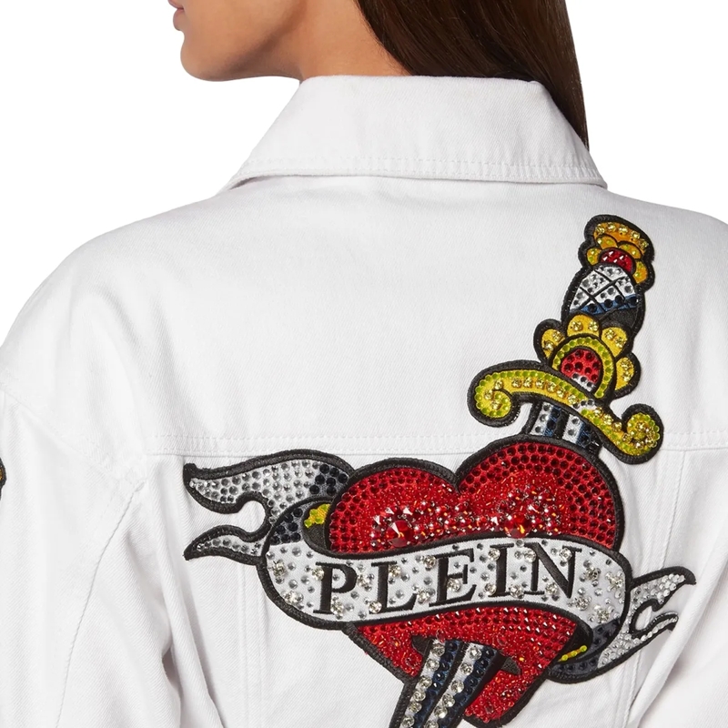 Philipp Plein Jeansjacke Jeansjacke Love Mit Schmucksteinen weiss(Image 4)