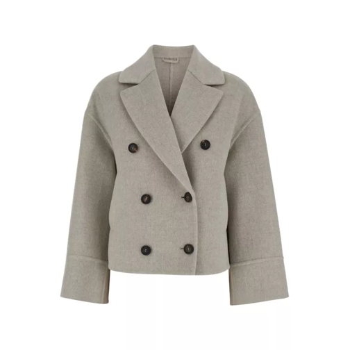 Brunello Cucinelli Beige Double-Breasted Short Coat With Wide Revers  Grey 