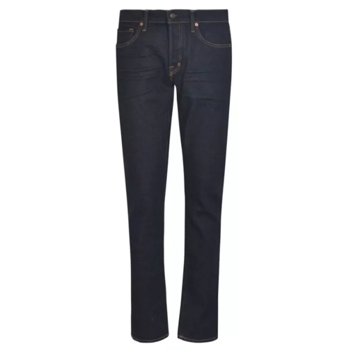 Tom Ford Navy Blue Contrast-Stitching Straight-Leg Jeans Blue Jeans a gamba dritta