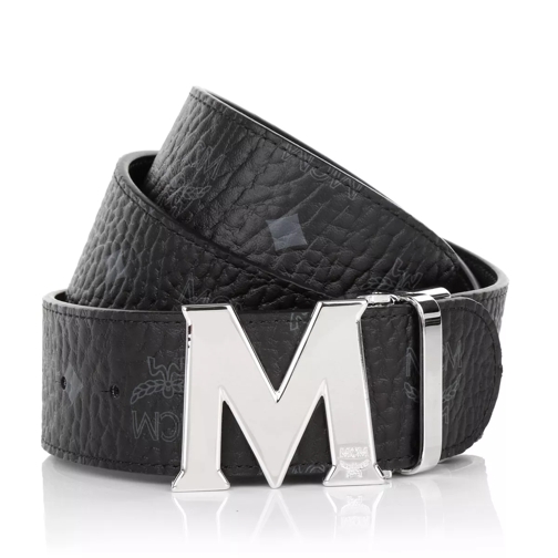 MCM Visetos Round Silver M Buckel Belt 110 Black Reversible Belt