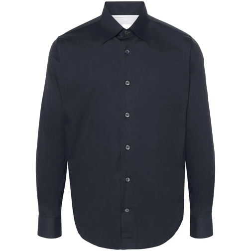 Eleventy Navy Blue Pointed-Collar Shirt Blue Shirts