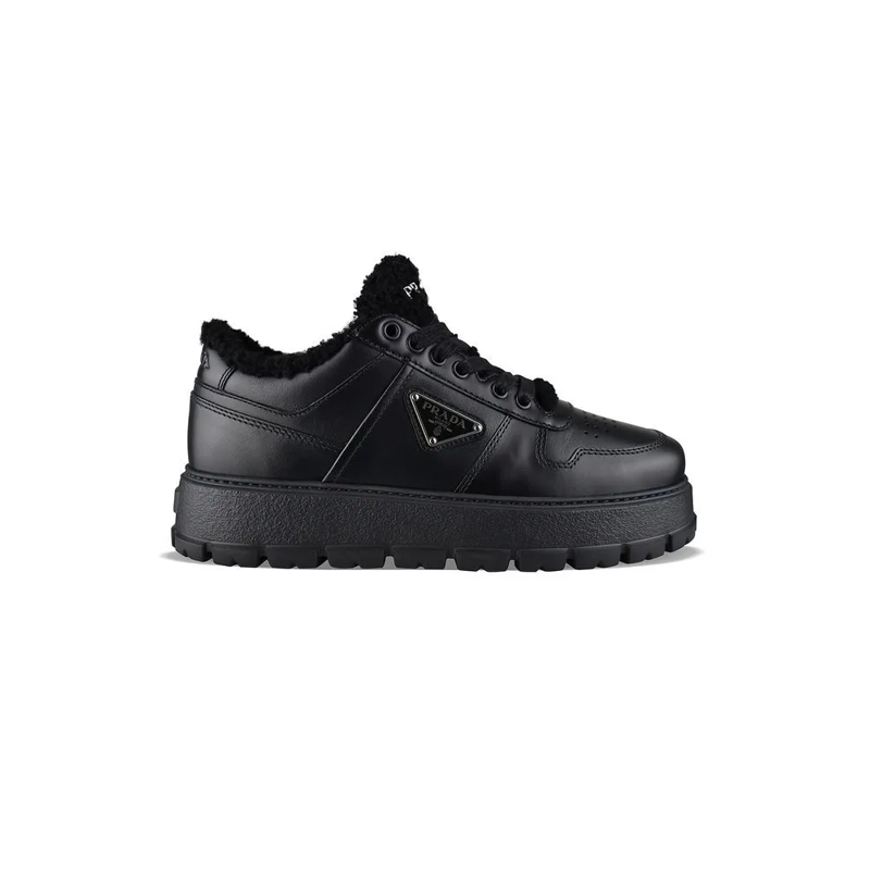 Prada Low-Top-Sneaker Black Leather Sneakers With Sherpa Lining Black