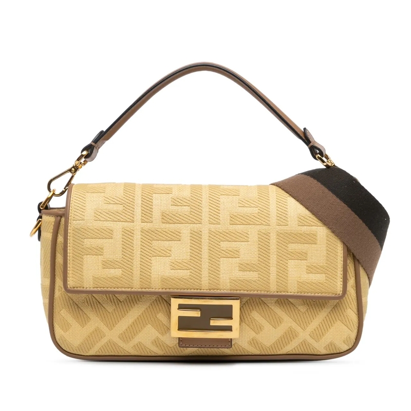 Fendi Schultertasche Zucca Embroidered Canvas Baguette Satchel gelb