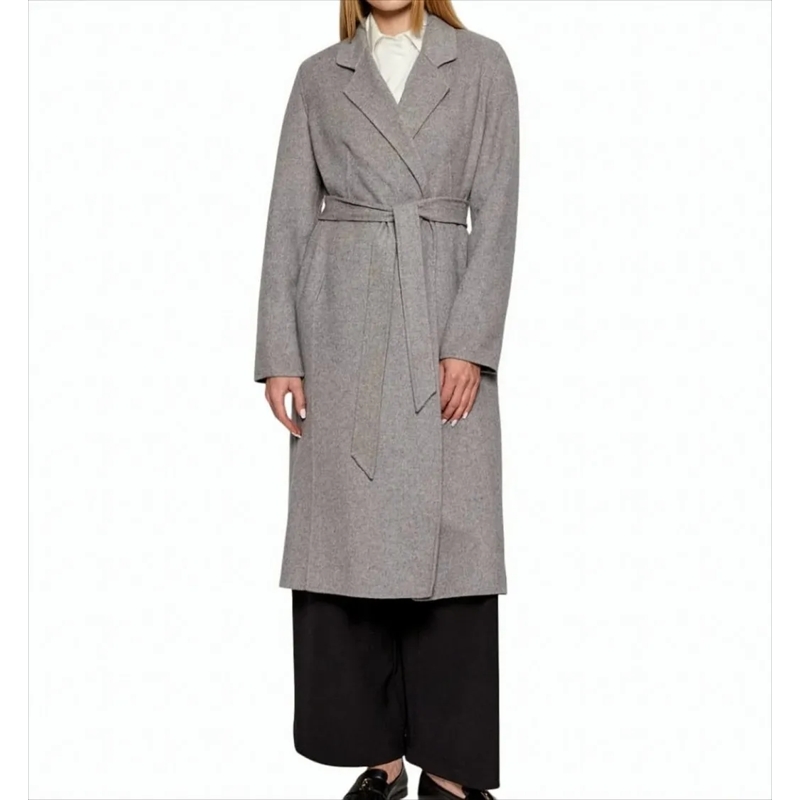 Boss Bontjassen Grey Wool Coat With Peak Lapels White