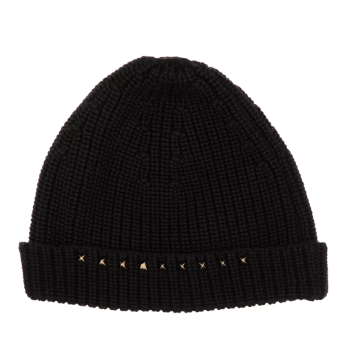 Valentino Garavani Rockstud Beanie Black Wool Hat