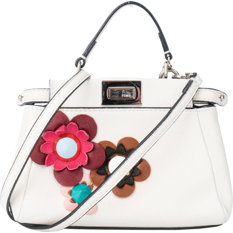 Fendi Schultertasche Fendi White Leather Micro Peekaboo Handbag mehrfarbig