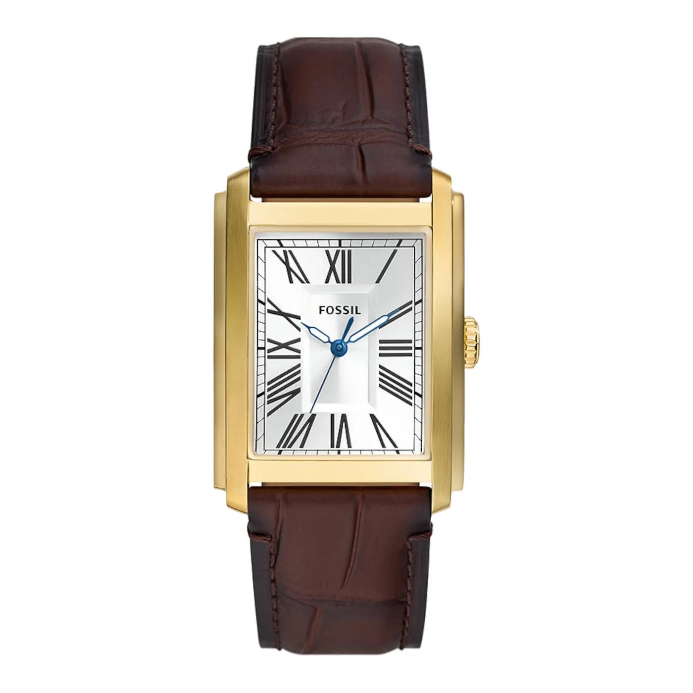 Fossil Uhren - Carraway Three-Hand Croco Leather Watch - Gr. unisize - in Braun - für Herren - aus Mineralglas & Edelstahl