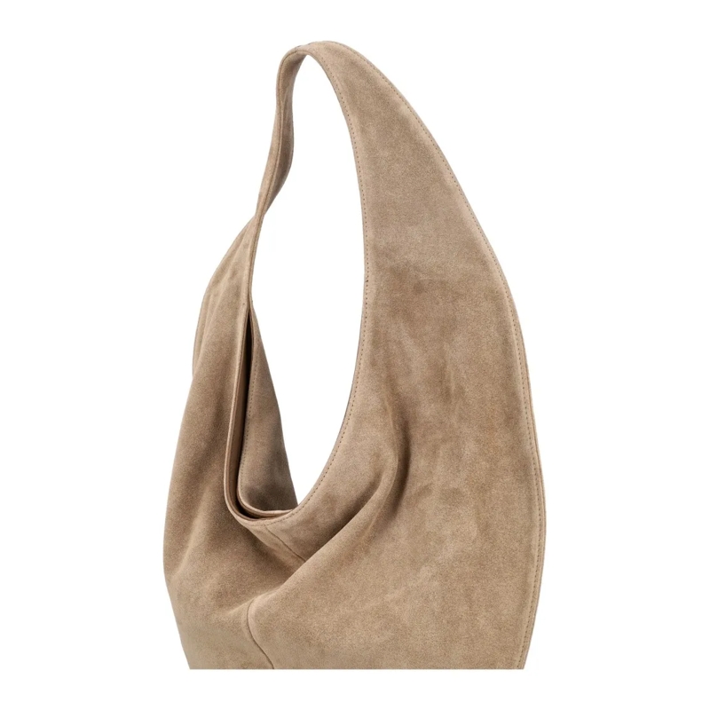 Maeden Fourre-tout Crescent-Shaped Suede Leather Market Tote Neutrals